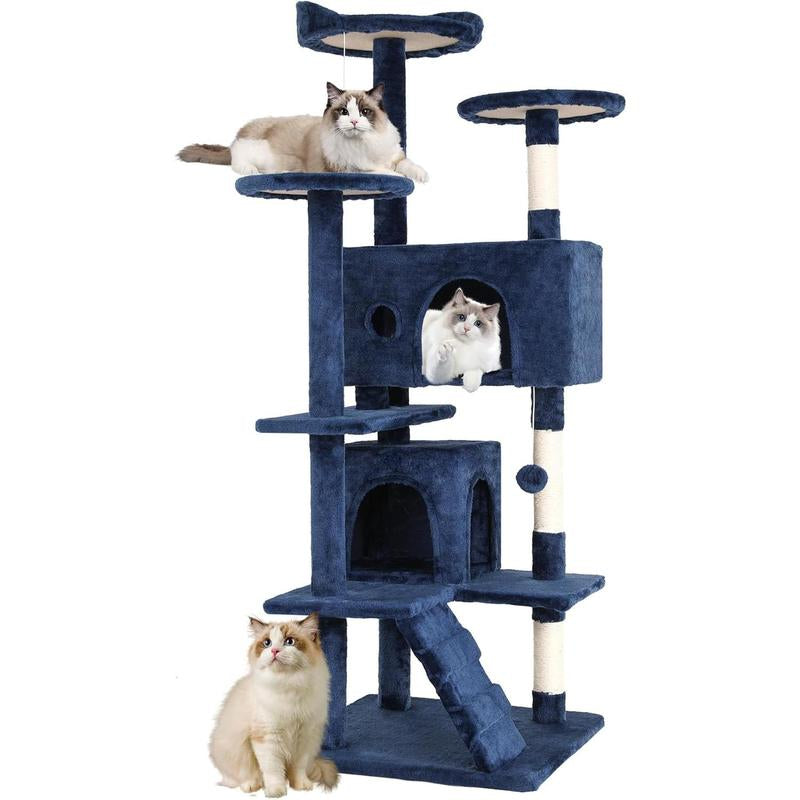 FDW | 54" Cat Tree Tower | Dark Gray | Multi-Level Indoor Activity Center with Sisal Scratching Posts, Condos, Plush Perches, Hanging Cat Toys | Sturdy, Easy to Assemble | for Kittens & Adult Cats
