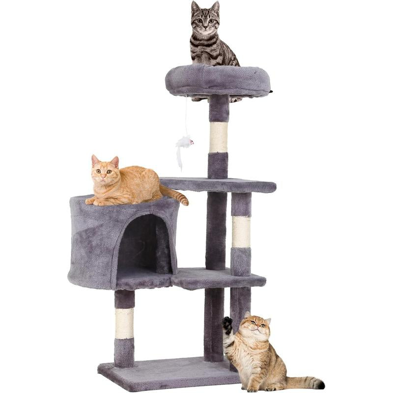 FDW | 54" Cat Tree Tower | Dark Gray | Multi-Level Indoor Activity Center with Sisal Scratching Posts, Condos, Plush Perches, Hanging Cat Toys | Sturdy, Easy to Assemble | for Kittens & Adult Cats