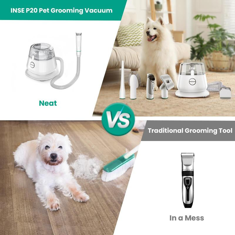 INSE Pet Grooming Kit & Dog Hair Vacuum, Dog Grooming Kit Suction 99% Pet Hair, Large Dust Cup Pet Hair Vacuum with Clipper for Dogs, 5 Pet Grooming Tools for Shedding Pet Hair
