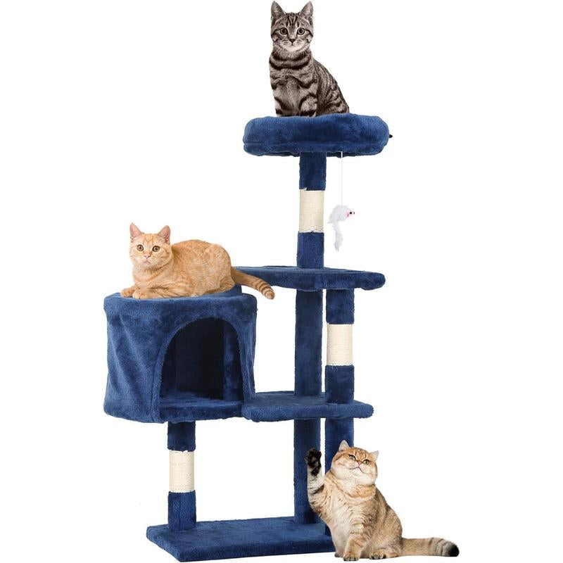 FDW | 54" Cat Tree Tower | Dark Gray | Multi-Level Indoor Activity Center with Sisal Scratching Posts, Condos, Plush Perches, Hanging Cat Toys | Sturdy, Easy to Assemble | for Kittens & Adult Cats