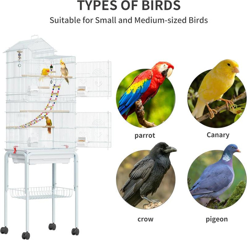 YITAHOME 62 Inch Metal Bird Cage, Large Parakeet Cages for Parrot, Cockatiel, Lovebird, Pigeon with Roof Top, Black/White