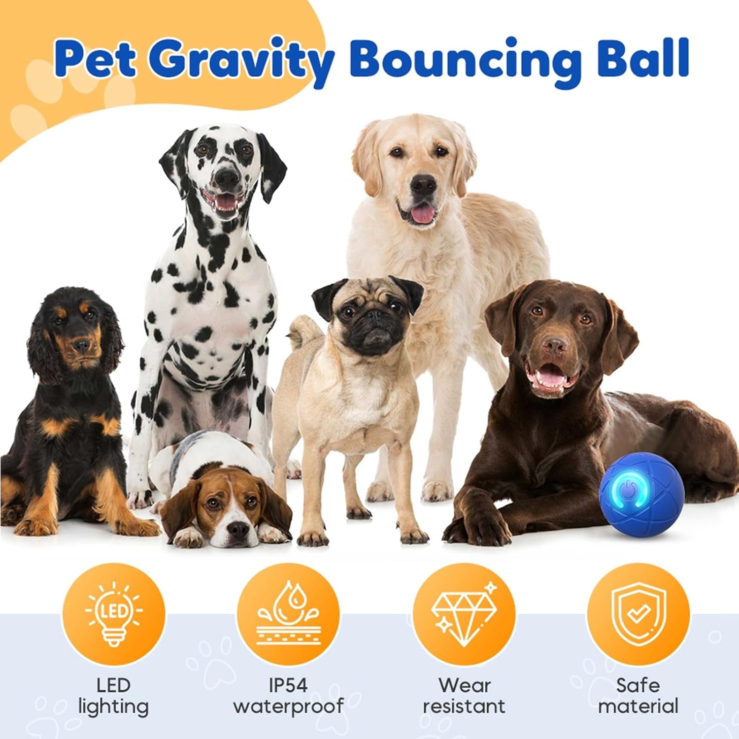 Upgraded Interactive Dog Ball, 2025 New Activated Automatic Rolling Balls for Dogs, Self Moving Vibrating Smart Jumping Bouncing and Rotating Pets Toy to Keep Them Busy (New -Blue)