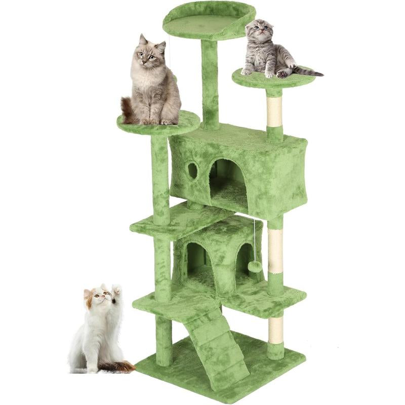 FDW | 54" Cat Tree Tower | Dark Gray | Multi-Level Indoor Activity Center with Sisal Scratching Posts, Condos, Plush Perches, Hanging Cat Toys | Sturdy, Easy to Assemble | for Kittens & Adult Cats