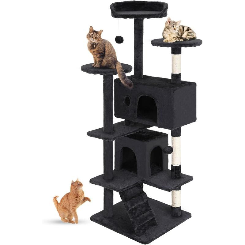 FDW | 54" Cat Tree Tower | Dark Gray | Multi-Level Indoor Activity Center with Sisal Scratching Posts, Condos, Plush Perches, Hanging Cat Toys | Sturdy, Easy to Assemble | for Kittens & Adult Cats