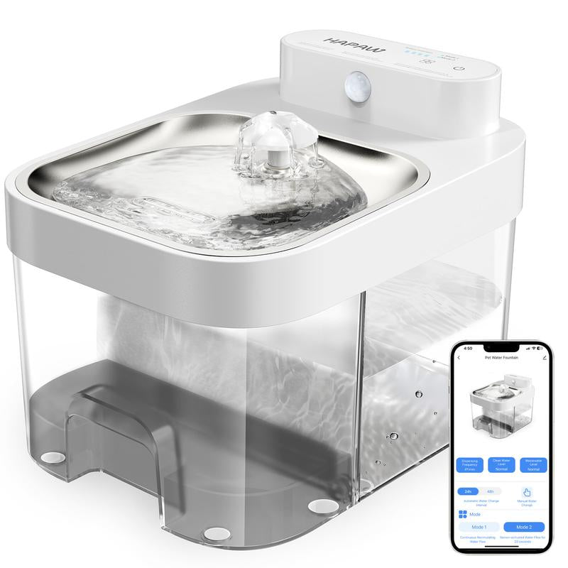 HAPAW 2025 Latest Cat Water Fountain with 2.4G Wi-Fi APP Control 5000Mah Battery Separated Clean & Waste Water No Filter Plug-In Automatic Dispenser