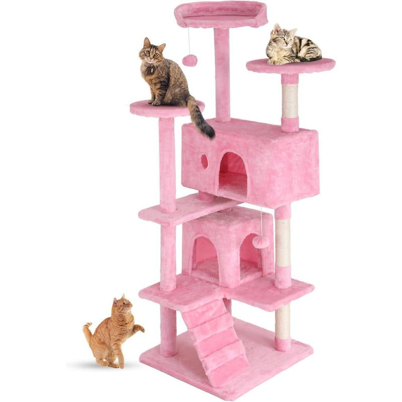 FDW | 54" Cat Tree Tower | Dark Gray | Multi-Level Indoor Activity Center with Sisal Scratching Posts, Condos, Plush Perches, Hanging Cat Toys | Sturdy, Easy to Assemble | for Kittens & Adult Cats