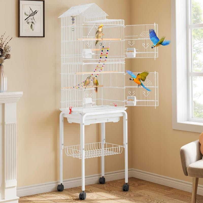 YITAHOME 62 Inch Metal Bird Cage, Large Parakeet Cages for Parrot, Cockatiel, Lovebird, Pigeon with Roof Top, Black/White